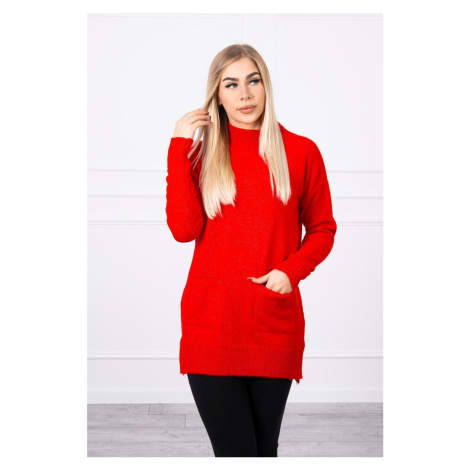 Sweater with stand-up collar red