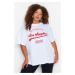 Trendyol Curve White Wide Fit Crew Neck Printed 100% Cotton Knitted T-shirt