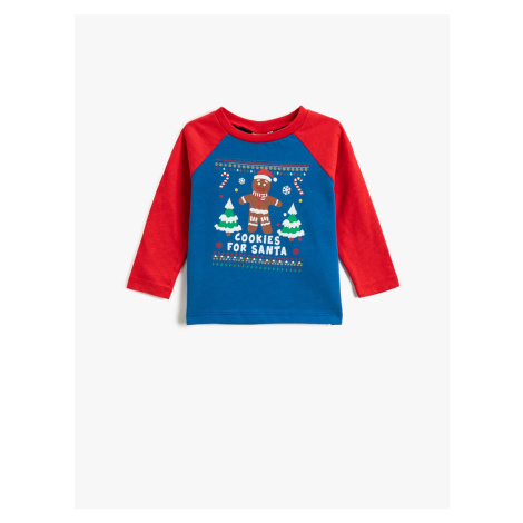 Koton Christmas Themed Long Sleeve T-Shirt with Printed Crew Neck