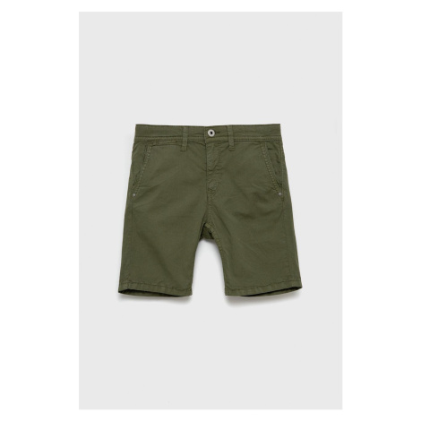 Detské krátke nohavice Pepe Jeans zelená farba, nastaviteľný pás