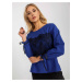 Cobalt blue formal blouse with lace insert