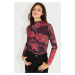 Cool & Sexy Women's Burgundy Shirred Lined Tulle Blouse