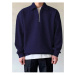 43297 Dewberry Oversize Half Zipper Mens Sweatshirt-NAVY