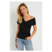 Cool & Sexy Women's Double Breasted Gathered Blouse Black