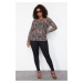 Trendyol Curve Multicolored Paisley Patterned Fitted High Collar Tulle Stretchy Knitted Blouse