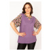 Şans Women's Plus Size Purple Chiffon Detailed Blouse with Tiered Sleeves