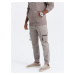 Ombre Men's JOGGER pants with zippered cargo pockets - dark beige