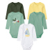 lupilu® Detské body pre bábätká s dlhým rukávom, 5 kusov (zelená/tmavozelená/žltá/biela)