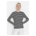 Trendyol Black Striped Regular/Normal Pattern Basic Crew Neck Knitted T-Shirt