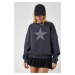 Happiness İstanbul Women's Anthracite Star Embroidered Raised Knitted Sweatshirt