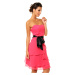 Spoločenské šaty korzetové značkové MAYAADI s mašľou a sukňou s volánmi ružové - Ružová - MAYAAD
