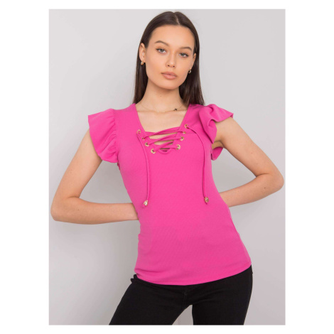 Pink blouse with lace-up neckline