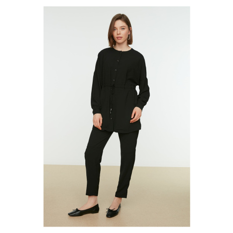 Trendyol Tie Waist Shirt-Pants Black Woven Suit