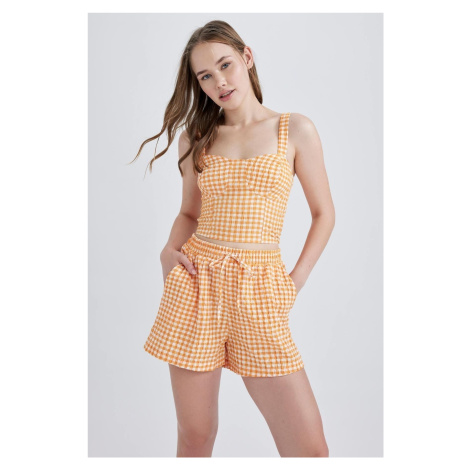 DEFACTO Cool Sweetheart Neckline Gingham Crinkle Strap Blouse