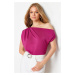 Trendyol Fuchsia Regular/Normal Fit Asymmetric Collar Zero Sleeve Flexible Knitted Blouse