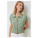 Happiness İstanbul Women's Green Comfortable Knitted Shirt with Pockets