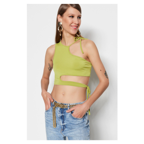 Trendyol Oil Green Crop Knitted Window/Cut Out Detailed Blouse