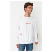 Trendyol White Men's Oversize/Wide-Fit Crew Neck Printed Sweatshirt, 100% Cotton.