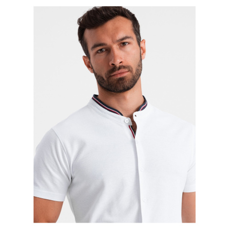 Ombre Men's knitted shirt with short sleeves and collared collar - white