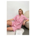 Trend Alaçatı Stili Women's Pink Striped Connector Shorts Pajamas Suit