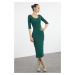 Trendyol Emerald Green Fitted Long Sleeve Crew Neck Maxi Stretchy Knitted Dress