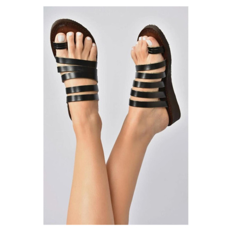 Fox Shoes Black Genuine Leather Women Sandals