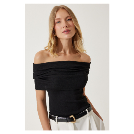 Happiness İstanbul Women's Black Open Shoulder Knitwear Blouse