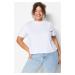 Trendyol Curve White Crew Neck Stitching Detailed Knitted Crop T-Shirt