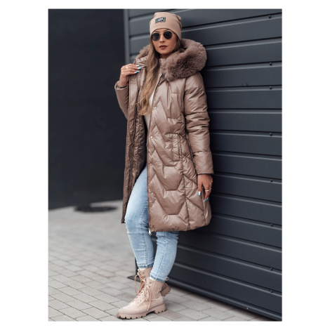 Women's winter jacket ELECIO long quilted with hood dark beige Dstreet