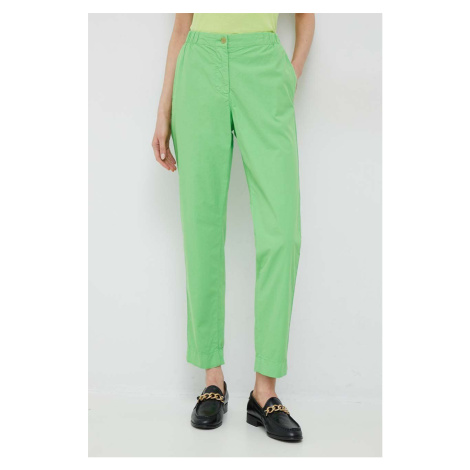Bavlnené nohavice Tommy Hilfiger zelená farba, rovné, vysoký pás