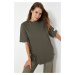 Trendyol Anthracite More Sustainable 100% Cotton Oversize Cut Knitted T-Shirt with Woven Label