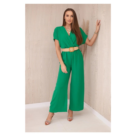 Jumpsuit with decorative belt at the waist dark green