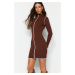 Trendyol Brown Mini Knitwear Fitted Dress in Contrast Colors