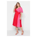 Trendyol Curve Red-Pink Double Breasted Woven Dress