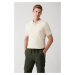 Avva Men's Beige 100% Cotton 3-Button Polo Neck Ribbed Standard Fit Regular Cut T-shirt