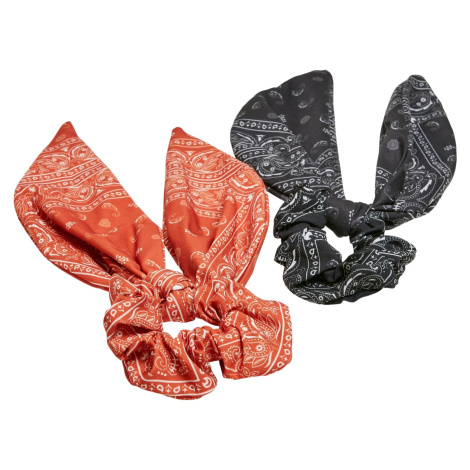 Scarf Scrunchies with Bow XXL 2 Pack Orange/Black Urban Classics