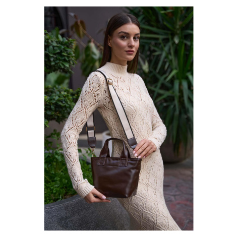 Madamra Brown Women's Soft Leather Column Strap Bag