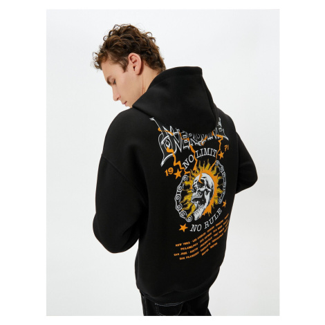 Koton Oversize Hoodie with Skull Themed Slogan Printed on the Back