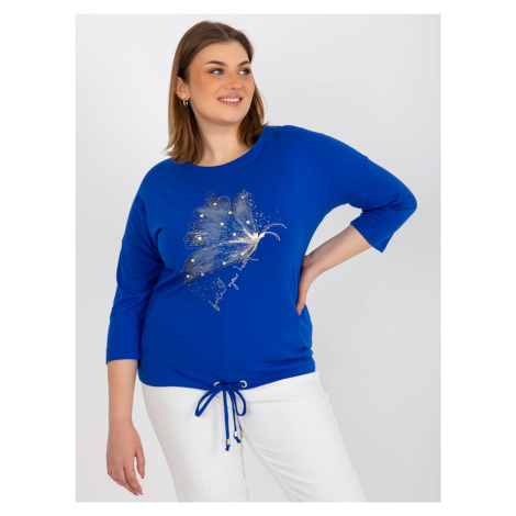 Dark blue blouse plus size with application and print