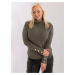 Khaki women's sweater with ribbed turtleneck plus size