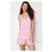 Trendyol Pink Teddy Bear Patterned Viscose Woven Pajamas Set
