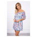 Shoulder dress with azure floral pattern