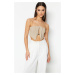 Trendyol béžový crop podšitý tkaný ozdobený bustier