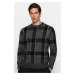 Trendyol Anthracite Regular Crew Neck Plaid / Checkered Knitwear Sweater