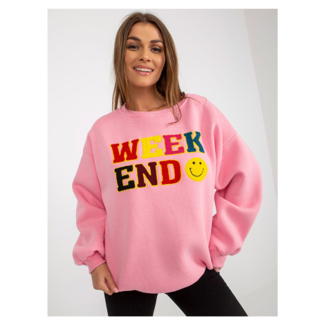 Pink sweatshirt without hood with inscription