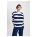 DEFACTO Women's Relax Fit Crew Neck Striped Thick Casual Sweatshirt