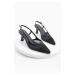 Marjin Women's Pointed Toe Open Back Mesh Classic Heel Shoes Bevon Black