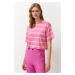 Trendyol Pink Striped Relaxed Crop Stretchy Knitted T-Shirt