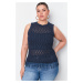 Trendyol Curve Navy Blue Openwork/Perforated Tasseled Knitwear Blouse