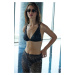 Trendyol Black Triangle Sequined Bikini Top